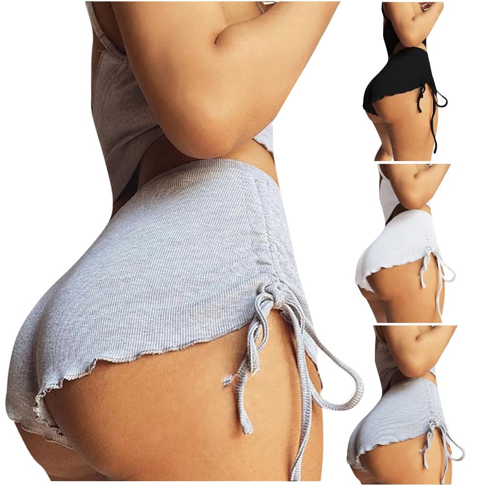 2024 Women High Waist Button Drawstring Side Shorts